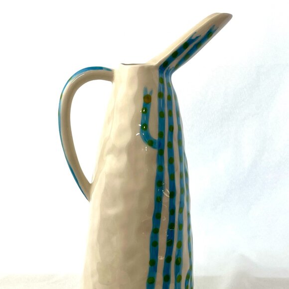 SALE NWT Andrew Ludick Blue & Green bird Jug Anthropologie Handmade Earthenware - Picture 2 of 11